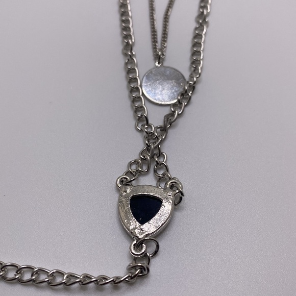 Silver Layered Multi Chain Circular Pendant & Bar Charm Necklace Bohemian Chic - Picture 13 of 13